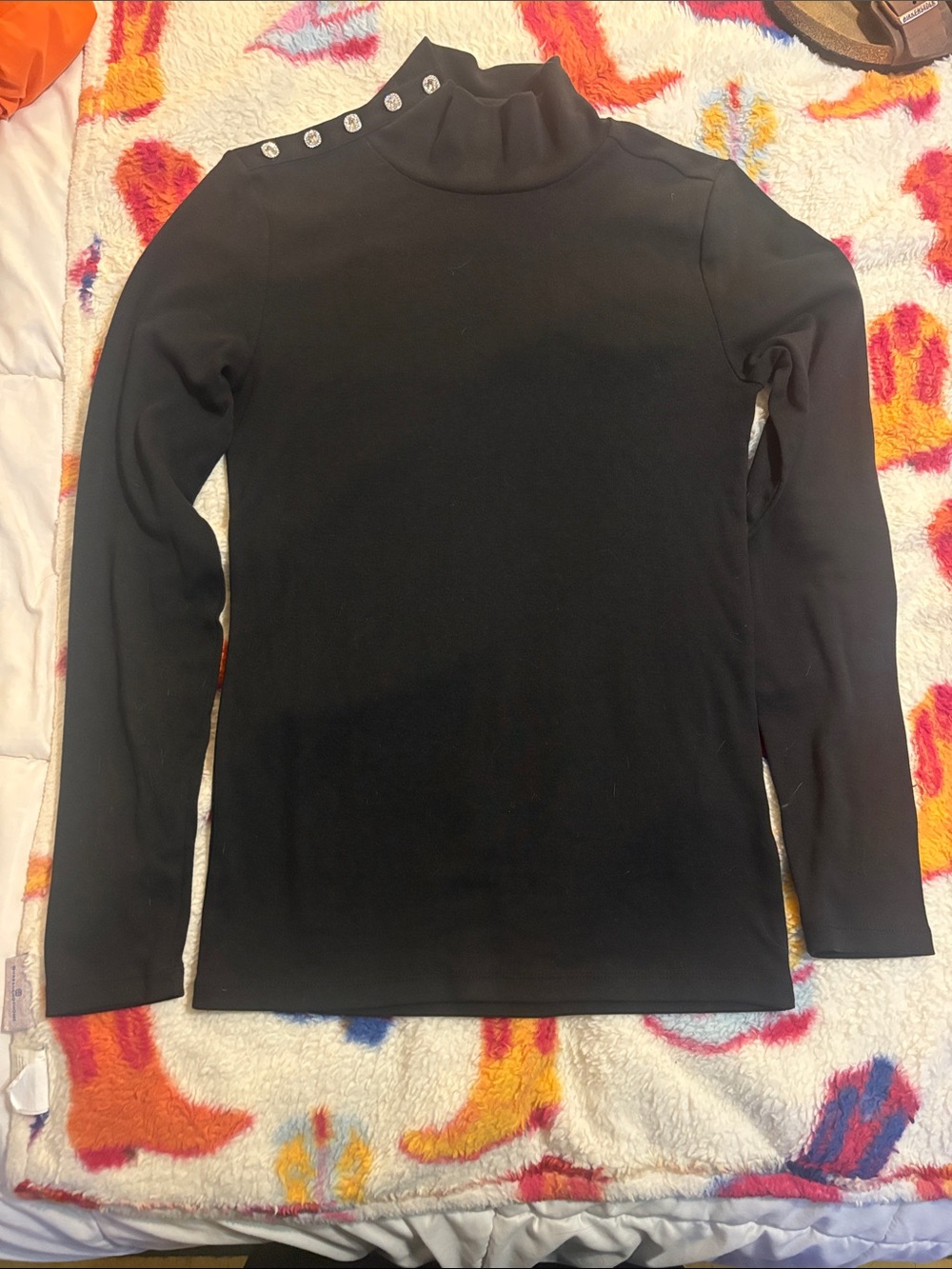 J. Crew Black Mock Neck Sweater with Decorative Shoulder Buttons